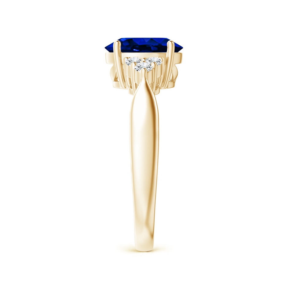 9x7mm Labgrown Lab-Grown Oval Blue Sapphire Cocktail Ring With Trio Diamond Accents in Yellow Gold side 299