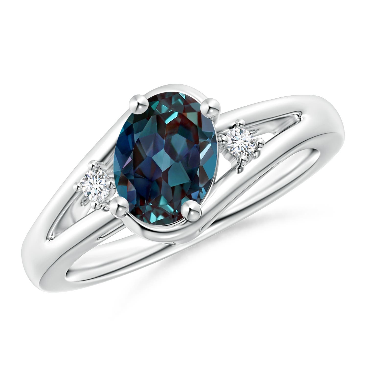 8x6mm Labgrown Lab-Grown Alexandrite and Diamond Split Shank Ring in 18K White Gold
