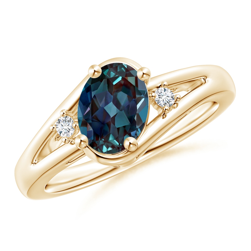 8x6mm Labgrown Lab-Grown Alexandrite and Diamond Split Shank Ring in Yellow Gold