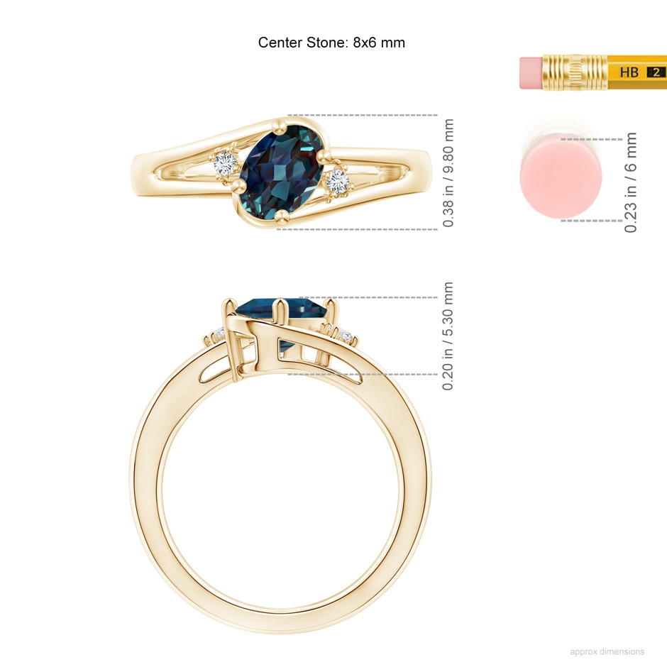 8x6mm Labgrown Lab-Grown Alexandrite and Diamond Split Shank Ring in Yellow Gold ruler