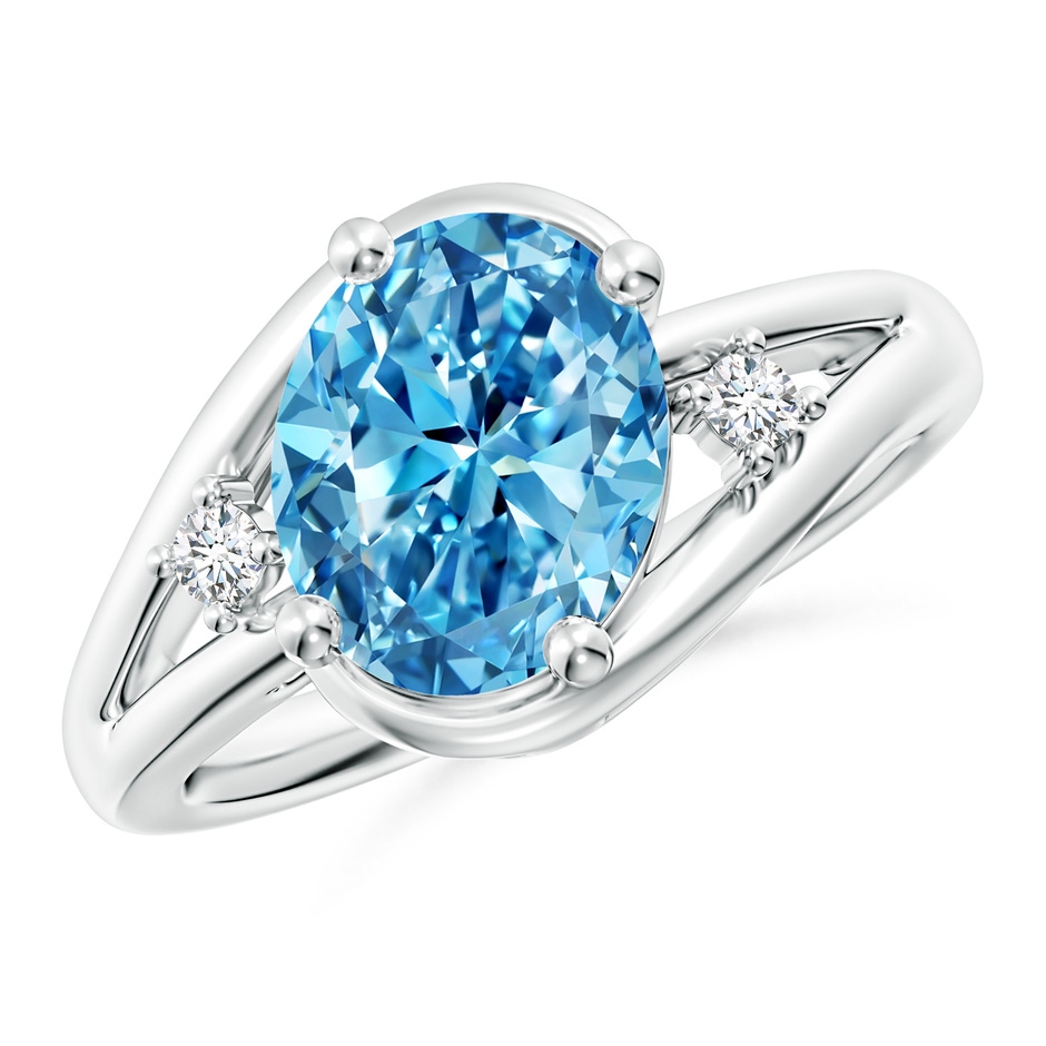 10x8mm Labgrown Lab-Grown Fancy Intense Blue and White Diamond Split Shank Ring in P950 Platinum 