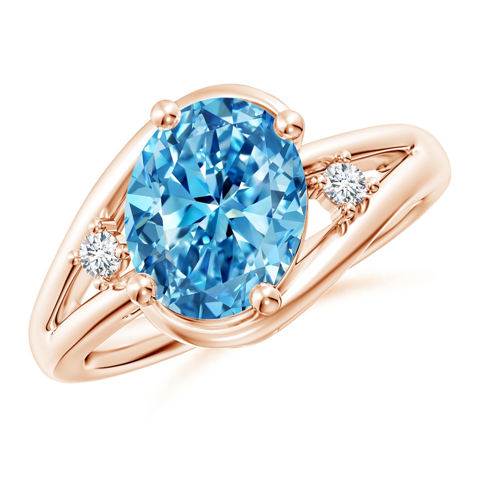 10x8mm Labgrown Lab-Grown Fancy Intense Blue and White Diamond Split Shank Ring in Rose Gold 