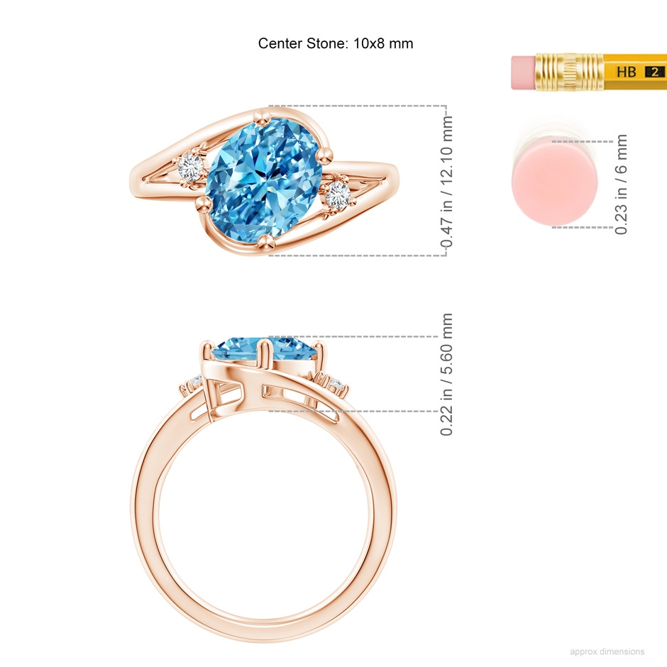 10x8mm Labgrown Lab-Grown Fancy Intense Blue and White Diamond Split Shank Ring in Rose Gold ruler