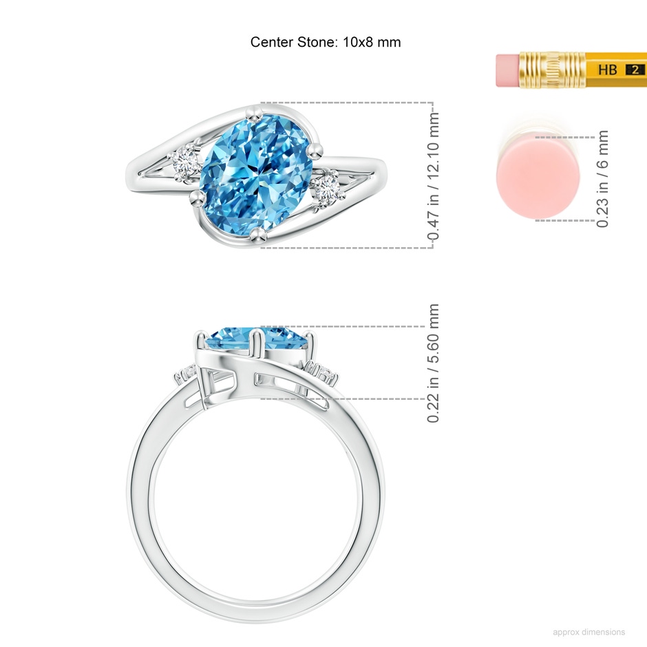 10x8mm Labgrown Lab-Grown Fancy Intense Blue and White Diamond Split Shank Ring in White Gold ruler