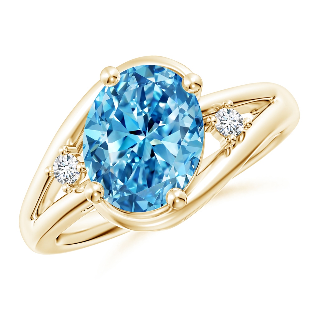 10x8mm Labgrown Lab-Grown Fancy Intense Blue and White Diamond Split Shank Ring in Yellow Gold