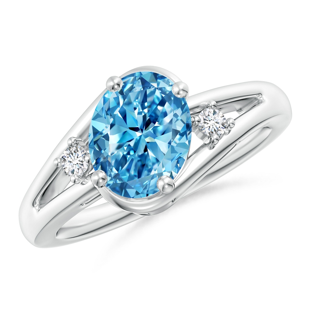 9x7mm Labgrown Lab-Grown Fancy Intense Blue and White Diamond Split Shank Ring in White Gold