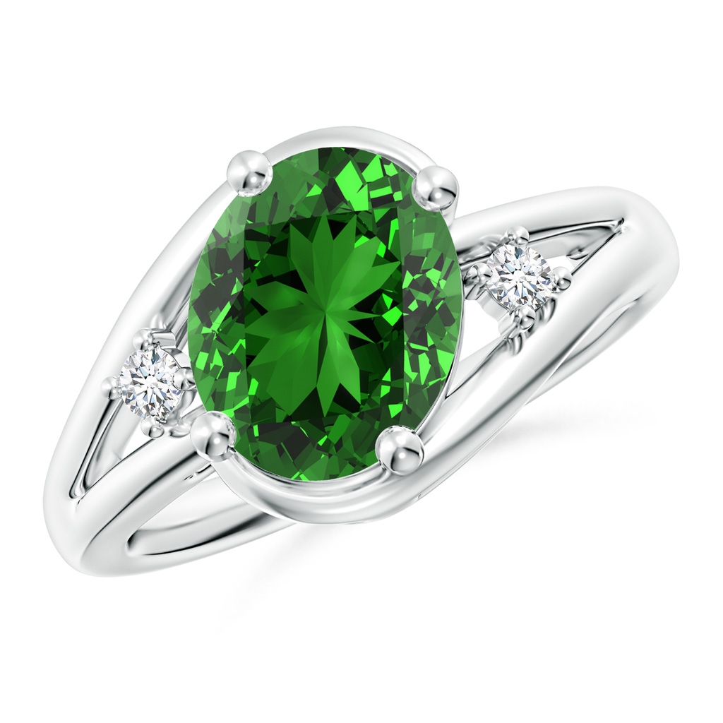 10x8mm Labgrown Lab-Grown Emerald and Diamond Split Shank Ring in White Gold
