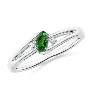 5x3mm Labgrown Lab-Grown Emerald and Diamond Split Shank Ring in White Gold