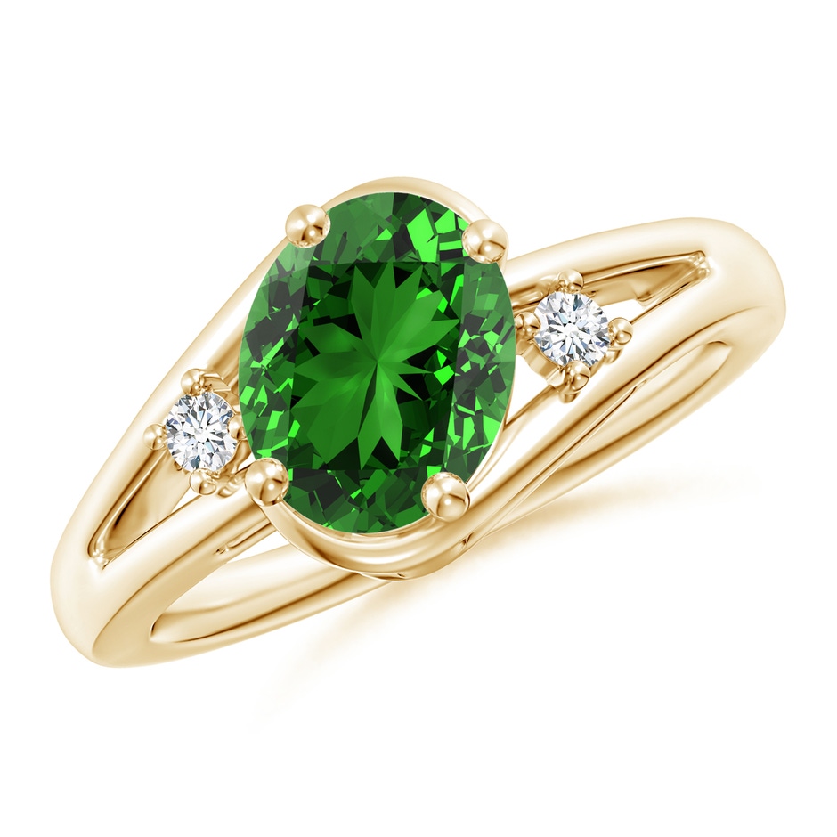 9x7mm Labgrown Lab-Grown Emerald and Diamond Split Shank Ring in Yellow Gold 