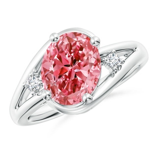 10x8mm Labgrown Lab-Grown Fancy Intense Pink and White Diamond Split Shank Ring in P950 Platinum