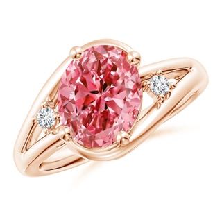 10x8mm Labgrown Lab-Grown Fancy Intense Pink and White Diamond Split Shank Ring in Rose Gold