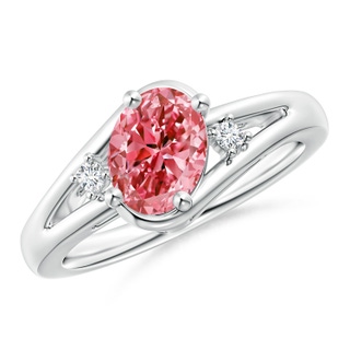 8x6mm Labgrown Lab-Grown Fancy Intense Pink and White Diamond Split Shank Ring in P950 Platinum