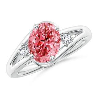 9x7mm Labgrown Lab-Grown Fancy Intense Pink and White Diamond Split Shank Ring in P950 Platinum