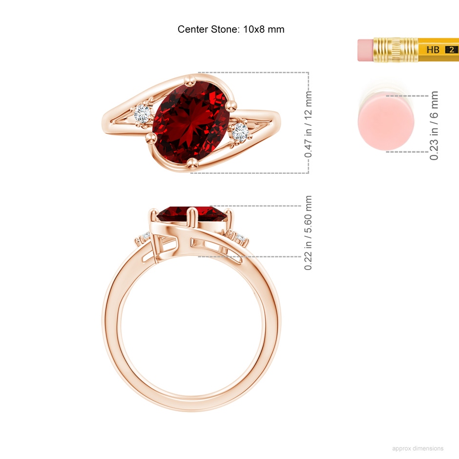 10x8mm Labgrown Lab-Grown Ruby and Diamond Split Shank Ring in Rose Gold ruler
