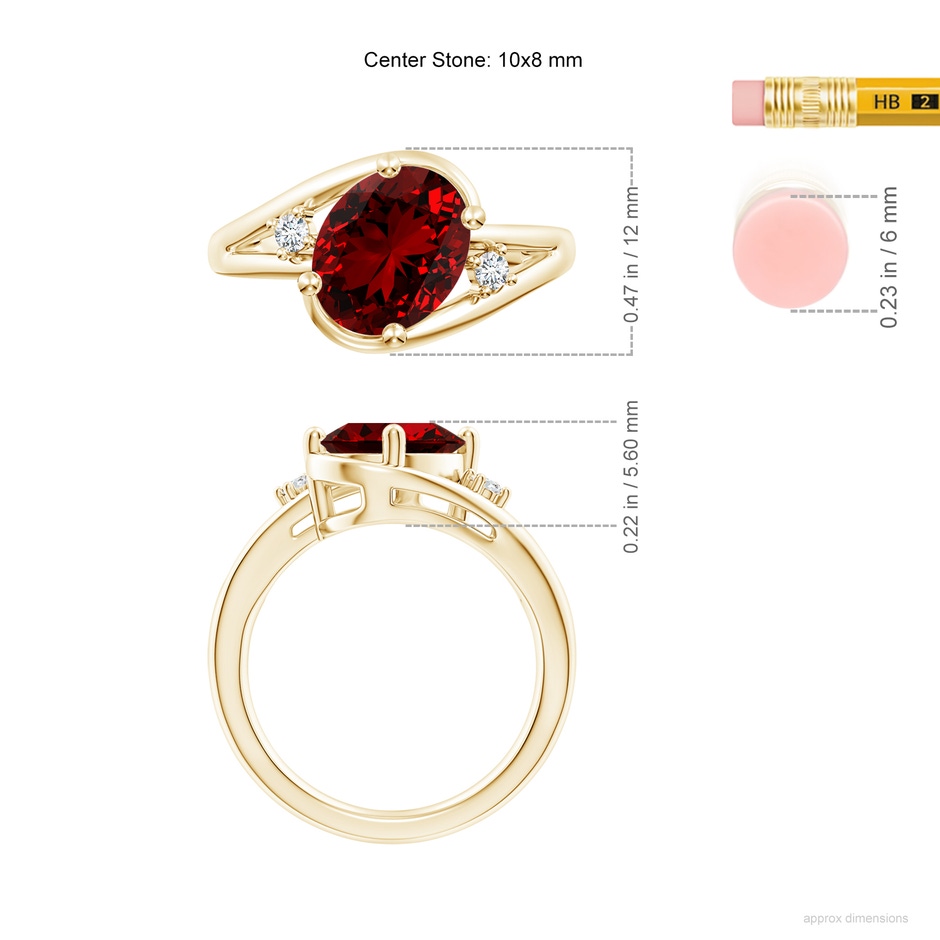 10x8mm Labgrown Lab-Grown Ruby and Diamond Split Shank Ring in Yellow Gold ruler