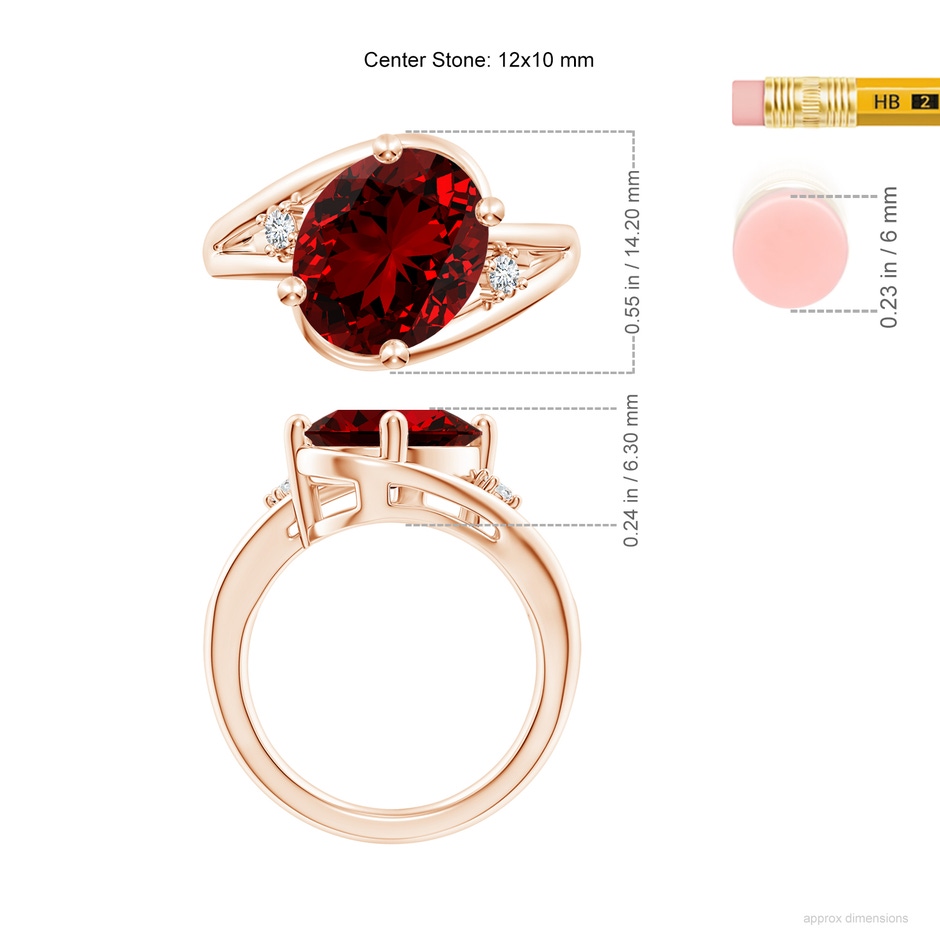 12x10mm Labgrown Lab-Grown Ruby and Diamond Split Shank Ring in Rose Gold ruler