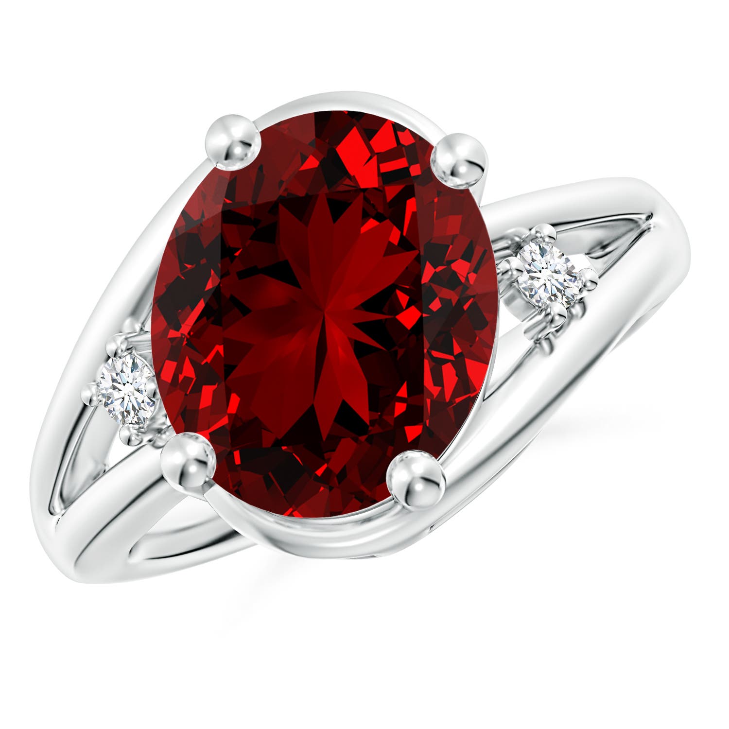 12x10mm Labgrown Lab-Grown Ruby and Diamond Split Shank Ring in White Gold