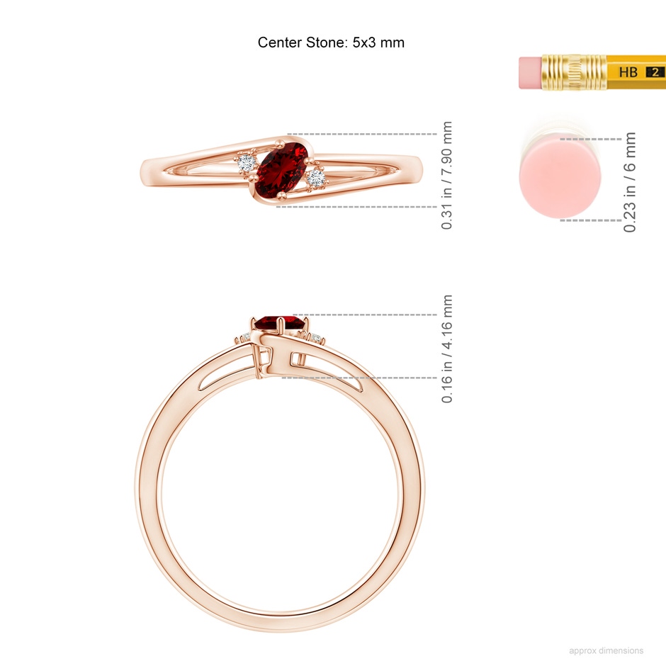 5x3mm Labgrown Lab-Grown Ruby and Diamond Split Shank Ring in Rose Gold ruler