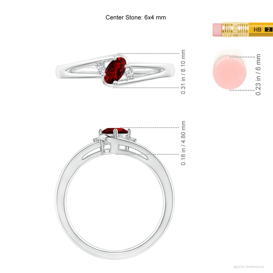 6x4mm Labgrown Lab-Grown Ruby and Diamond Split Shank Ring in P950 Platinum ruler