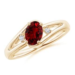 7x5mm Labgrown Lab-Grown Ruby and Diamond Split Shank Ring in Yellow Gold