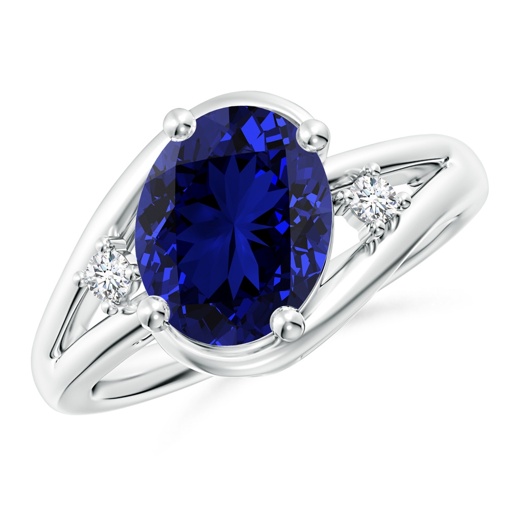 10x8mm Labgrown Lab-Grown Blue Sapphire and Diamond Split Shank Ring in P950 Platinum