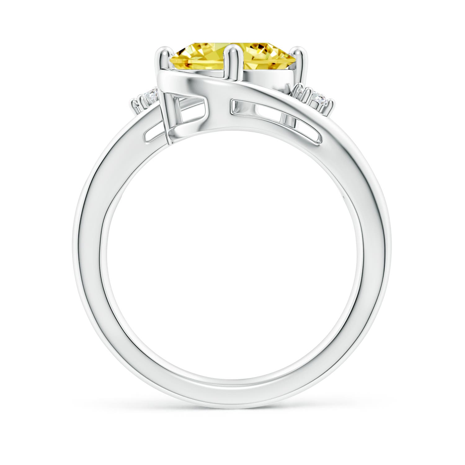 10x8mm Labgrown Lab-Grown Fancy Intense Yellow and White Diamond Split Shank Ring in 18K White Gold