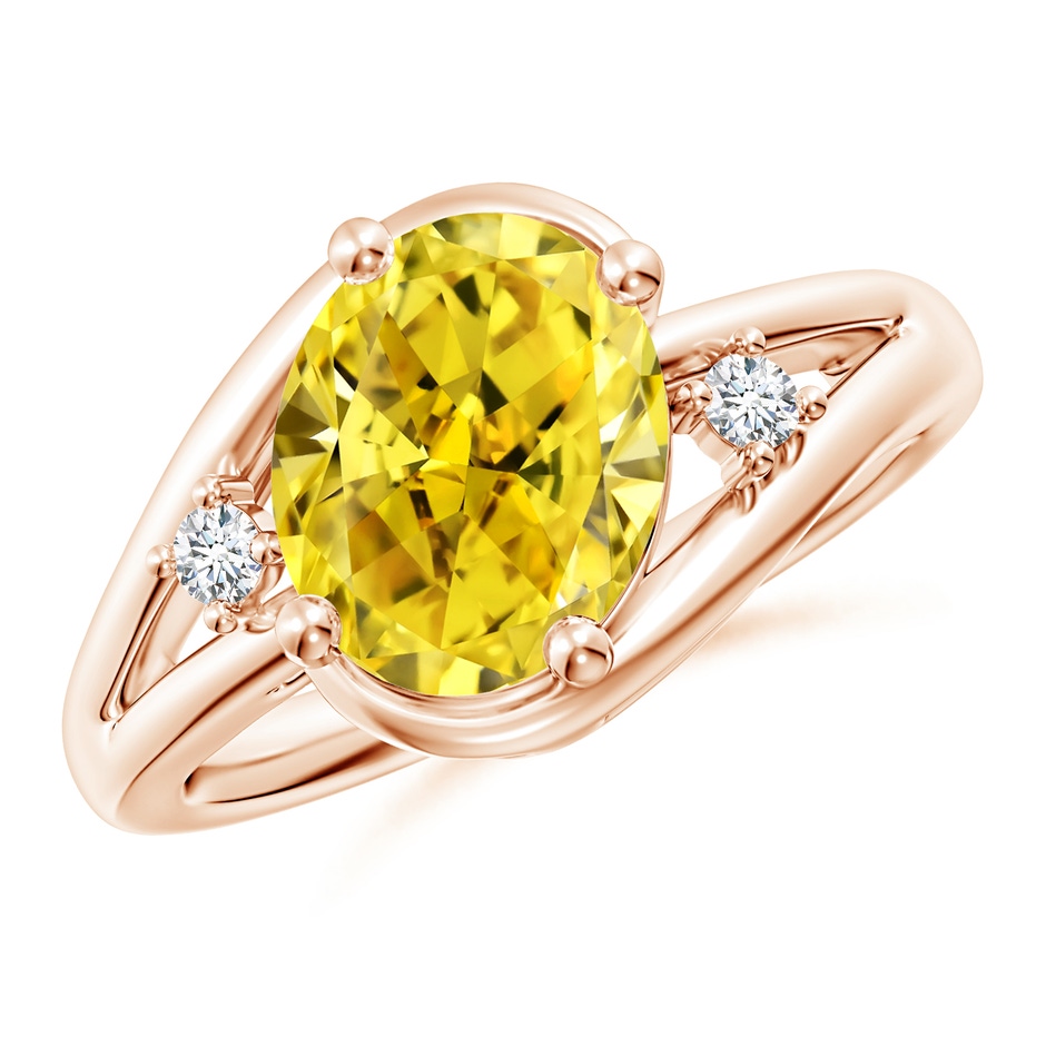 10x8mm Labgrown Lab-Grown Fancy Intense Yellow and White Diamond Split Shank Ring in 9K Rose Gold 