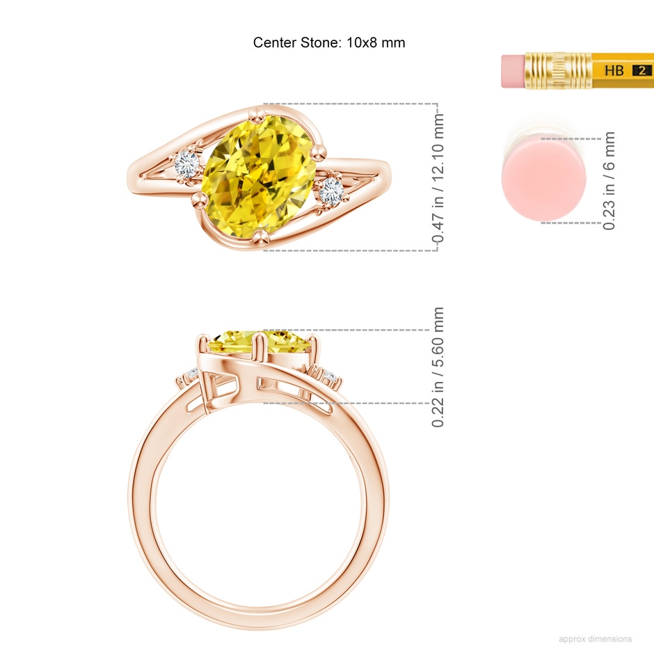 10x8mm Labgrown Lab-Grown Fancy Intense Yellow and White Diamond Split Shank Ring in 9K Rose Gold ruler