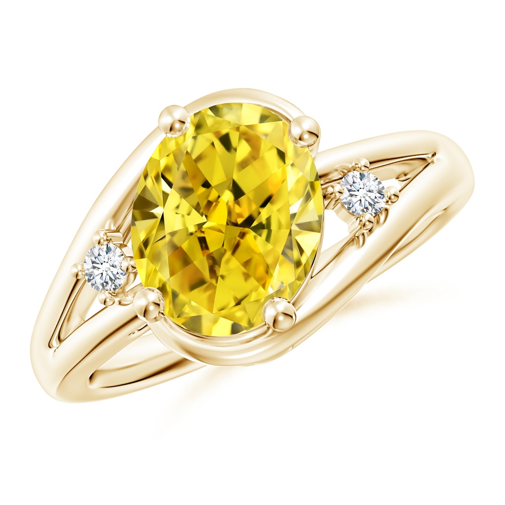 10x8mm Labgrown Lab-Grown Fancy Intense Yellow and White Diamond Split Shank Ring in Yellow Gold