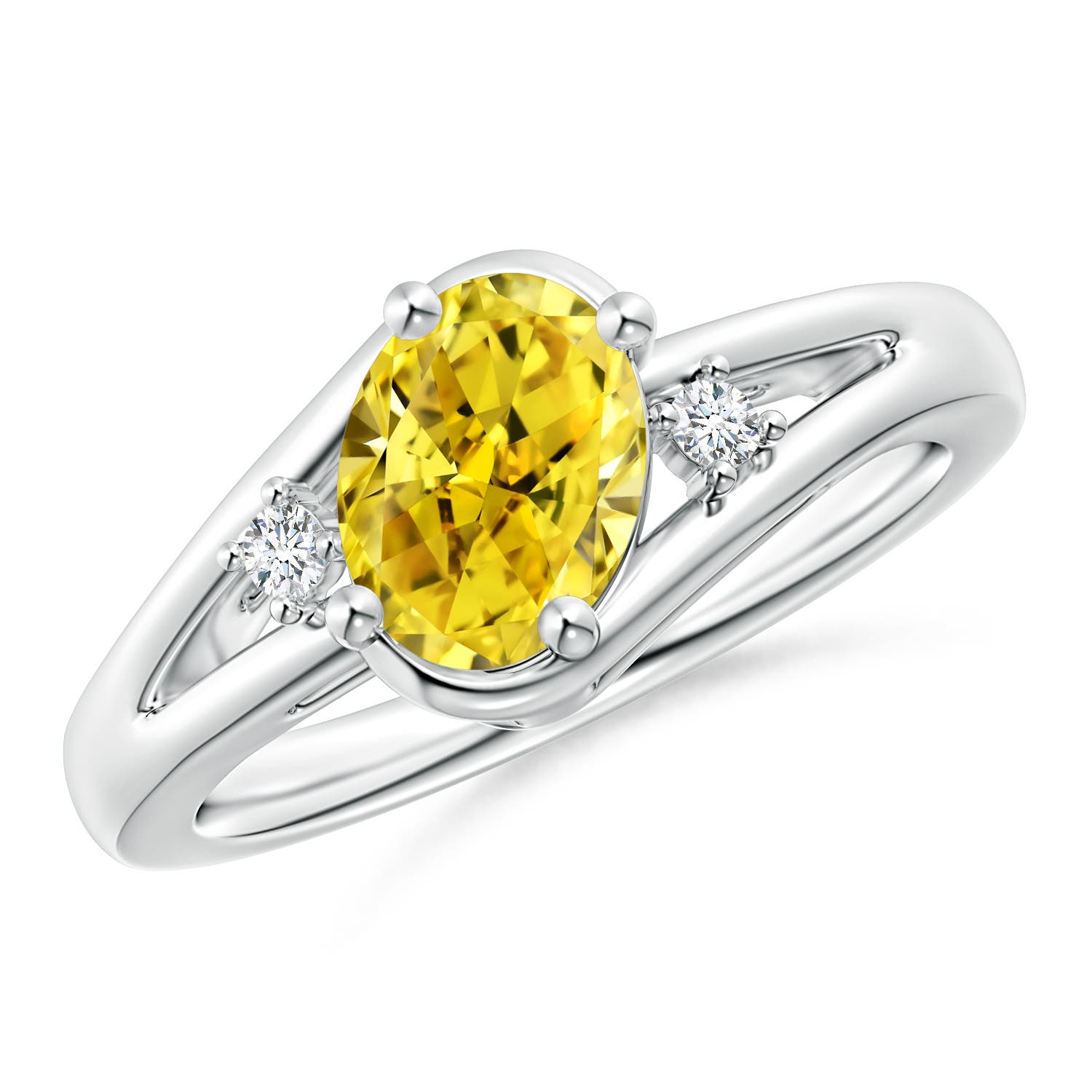 8x6mm Labgrown Lab-Grown Fancy Intense Yellow and White Diamond Split Shank Ring in 18K White Gold