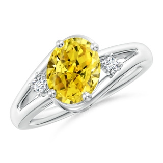 9x7mm Labgrown Lab-Grown Fancy Intense Yellow and White Diamond Split Shank Ring in P950 Platinum