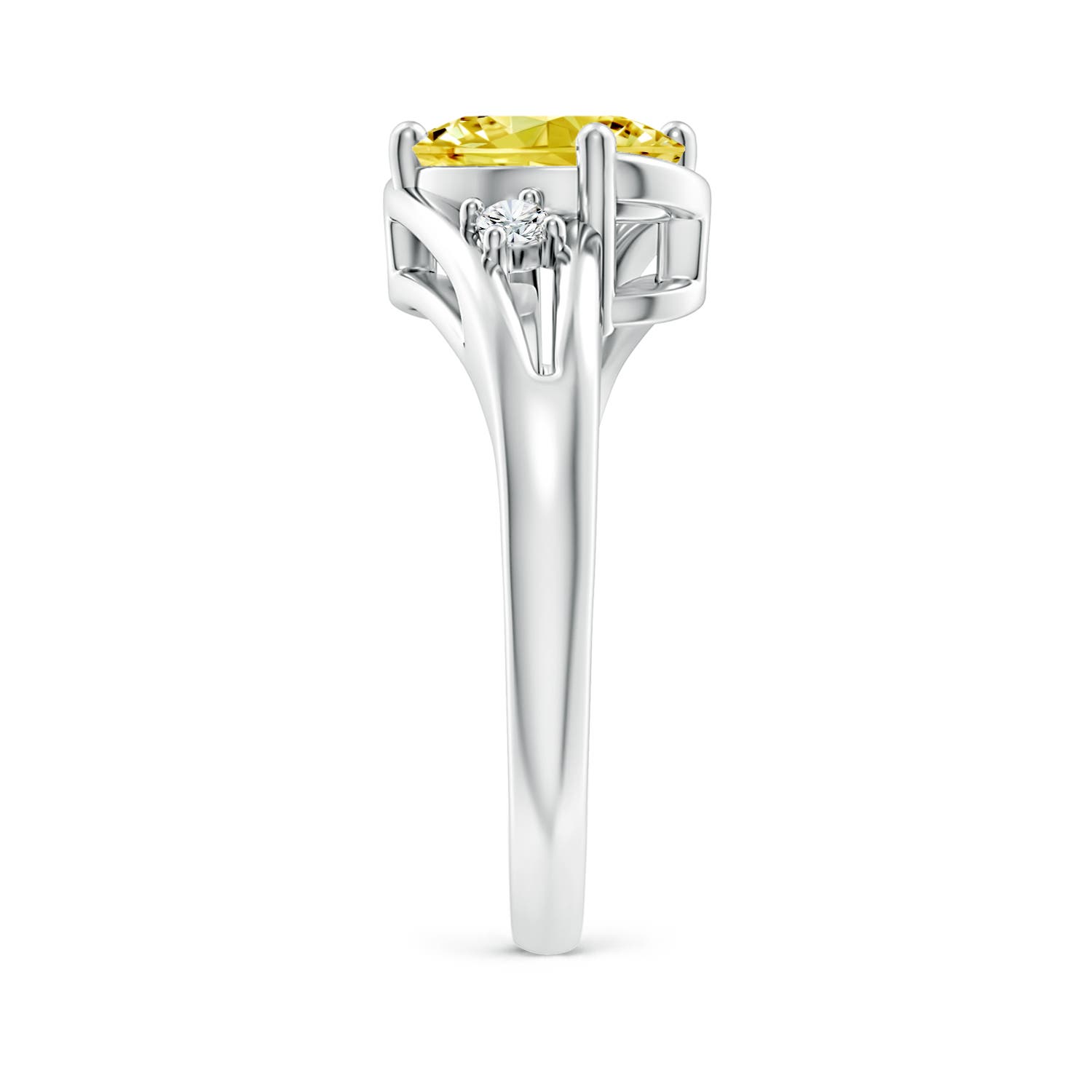9x7mm Labgrown Lab-Grown Fancy Intense Yellow and White Diamond Split Shank Ring in White Gold - side 3