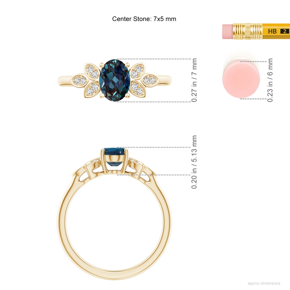 7x5mm Labgrown Vintage Style Oval Lab-Grown Alexandrite Ring with Diamond Accents in 18K Yellow Gold ruler