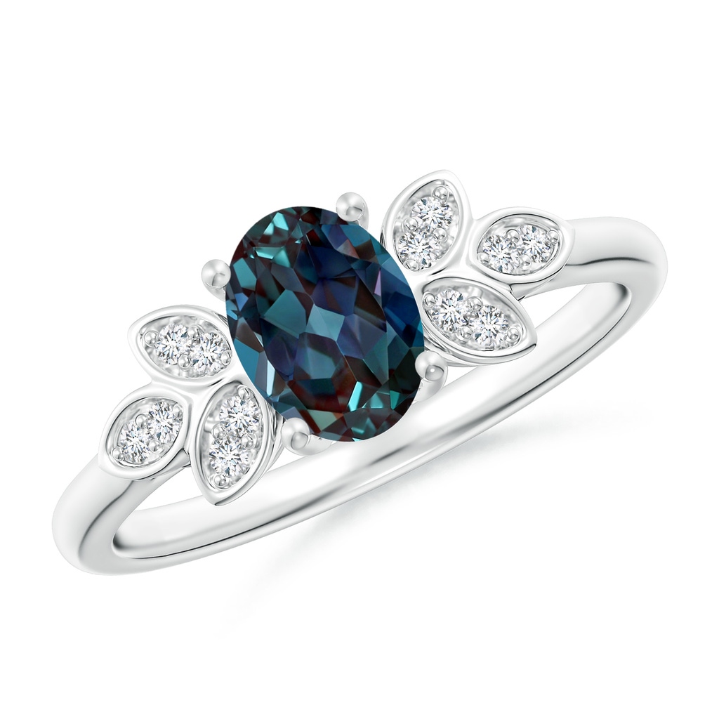 7x5mm Labgrown Vintage Style Oval Lab-Grown Alexandrite Ring with Diamond Accents in P950 Platinum