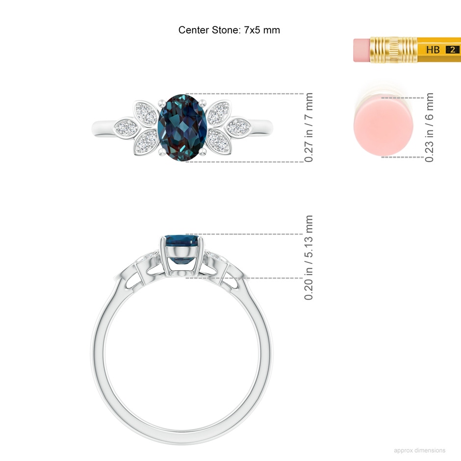 7x5mm Labgrown Vintage Style Oval Lab-Grown Alexandrite Ring with Diamond Accents in P950 Platinum ruler