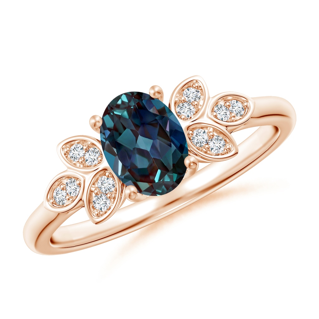 7x5mm Labgrown Vintage Style Oval Lab-Grown Alexandrite Ring with Diamond Accents in Rose Gold