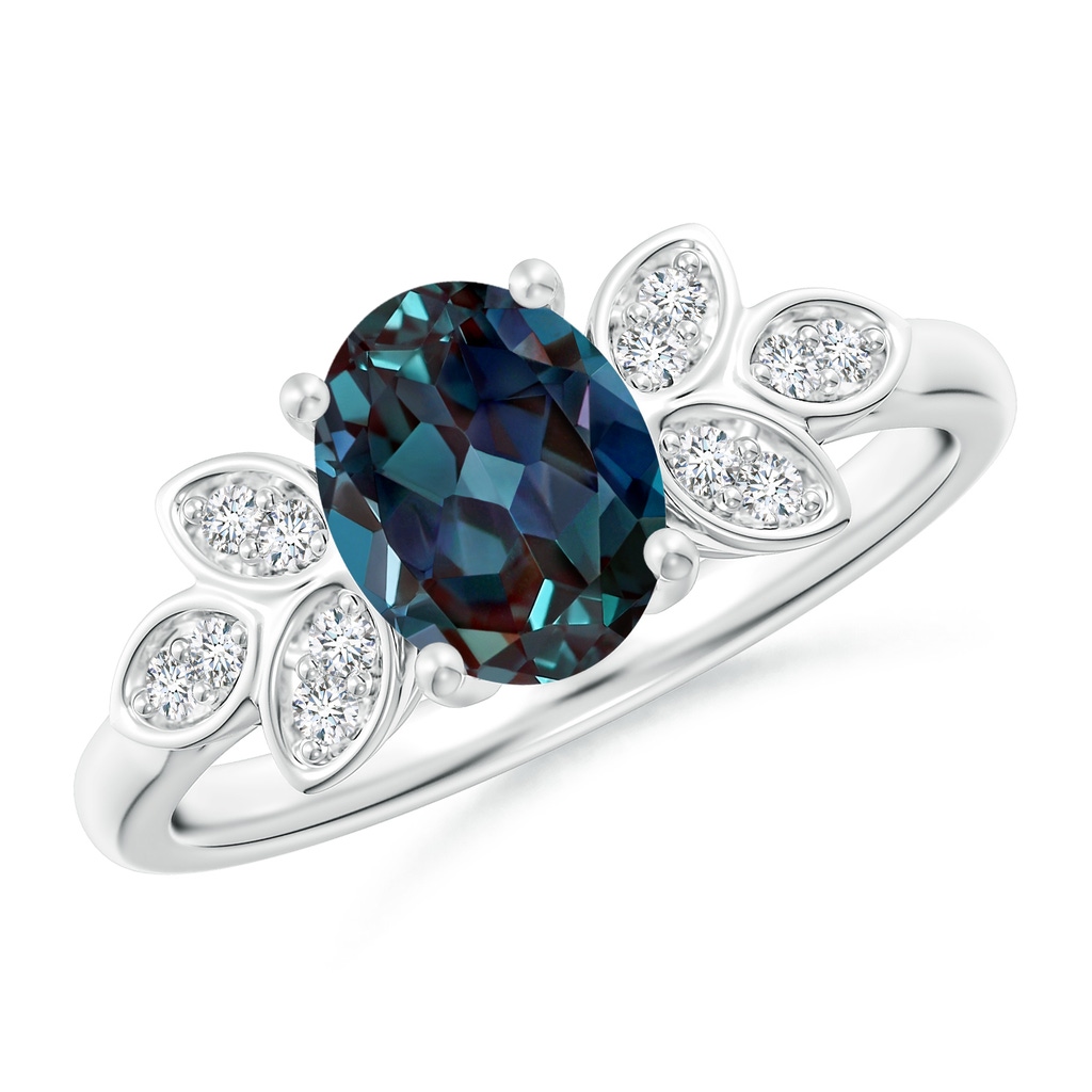 8x6mm Labgrown Vintage Style Oval Lab-Grown Alexandrite Ring with Diamond Accents in White Gold