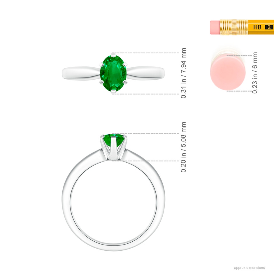 7x5mm Labgrown Lab-Grown-Tapered Shank Oval Solitaire Emerald Ring in White Gold ruler