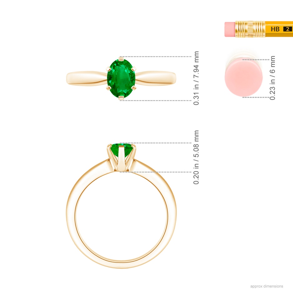 7x5mm Labgrown Lab-Grown-Tapered Shank Oval Solitaire Emerald Ring in Yellow Gold ruler