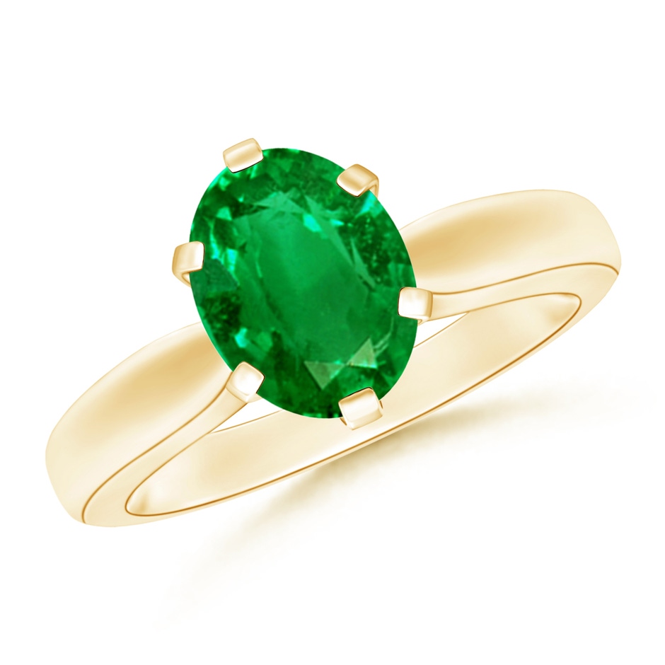 9x7mm Labgrown Lab-Grown-Tapered Shank Oval Solitaire Emerald Ring in Yellow Gold 
