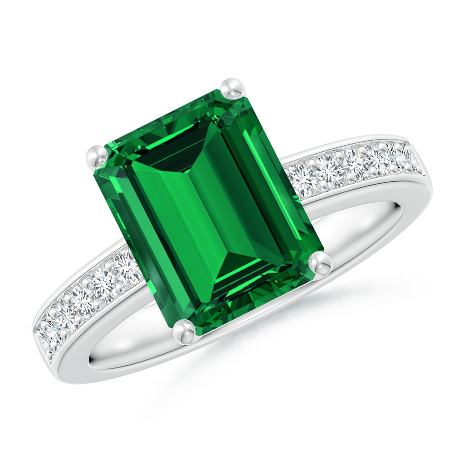 10x8mm Labgrown Lab-Grown Octagonal Emerald Cocktail Ring with Lab Diamonds in P950 Platinum 