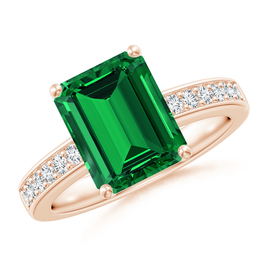 10x8mm Labgrown Lab-Grown Octagonal Emerald Cocktail Ring with Lab Diamonds in Rose Gold