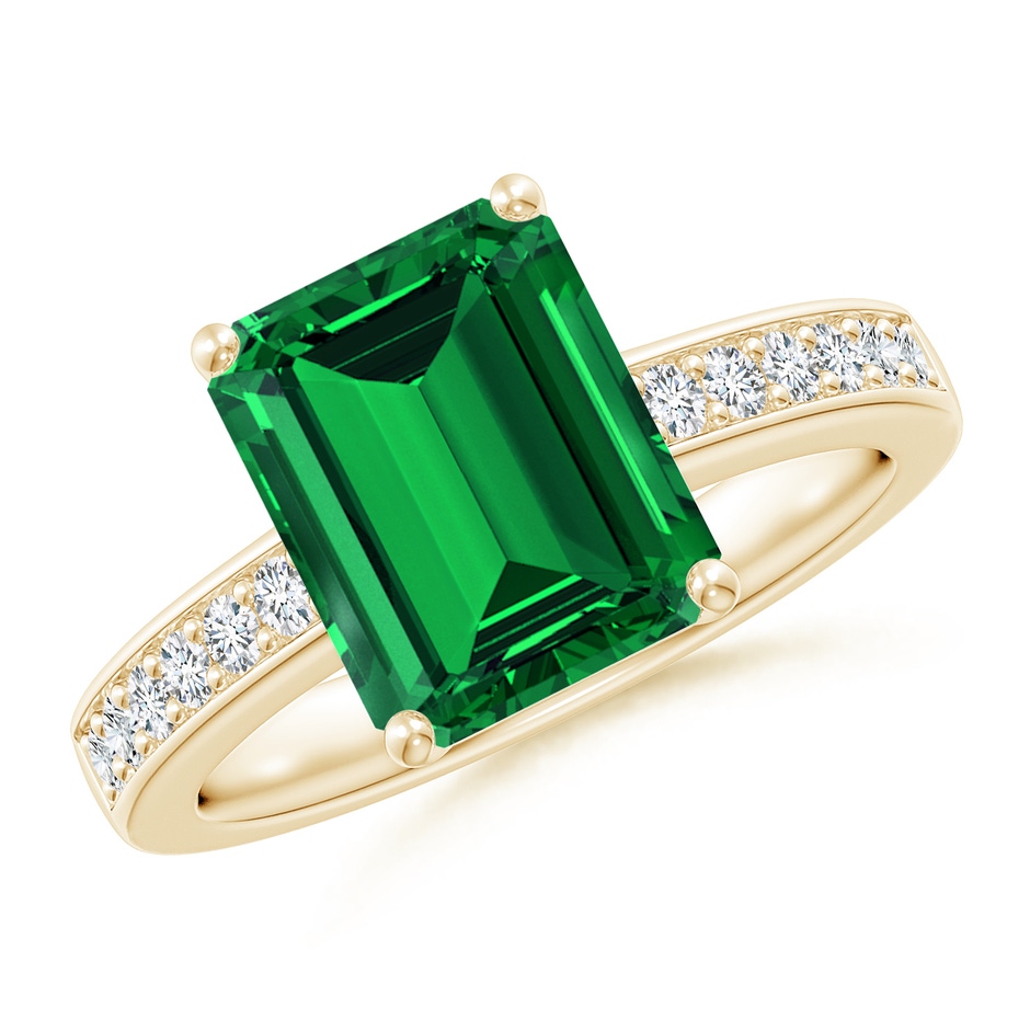 10x8mm Labgrown Lab-Grown Octagonal Emerald Cocktail Ring with Lab Diamonds in Yellow Gold 