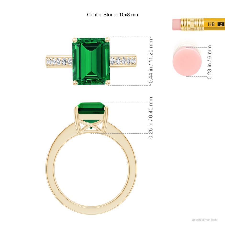 10x8mm Labgrown Lab-Grown Octagonal Emerald Cocktail Ring with Lab Diamonds in Yellow Gold ruler