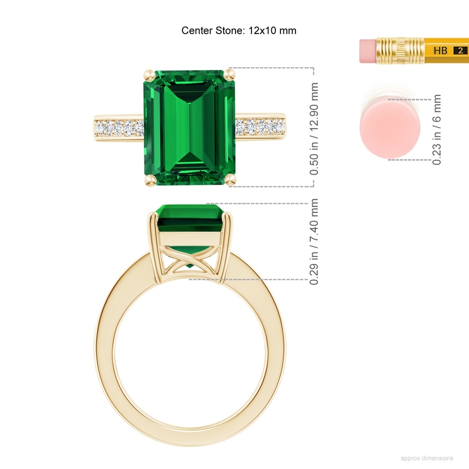 12x10mm Labgrown Lab-Grown Octagonal Emerald Cocktail Ring with Lab Diamonds in 18K Yellow Gold ruler