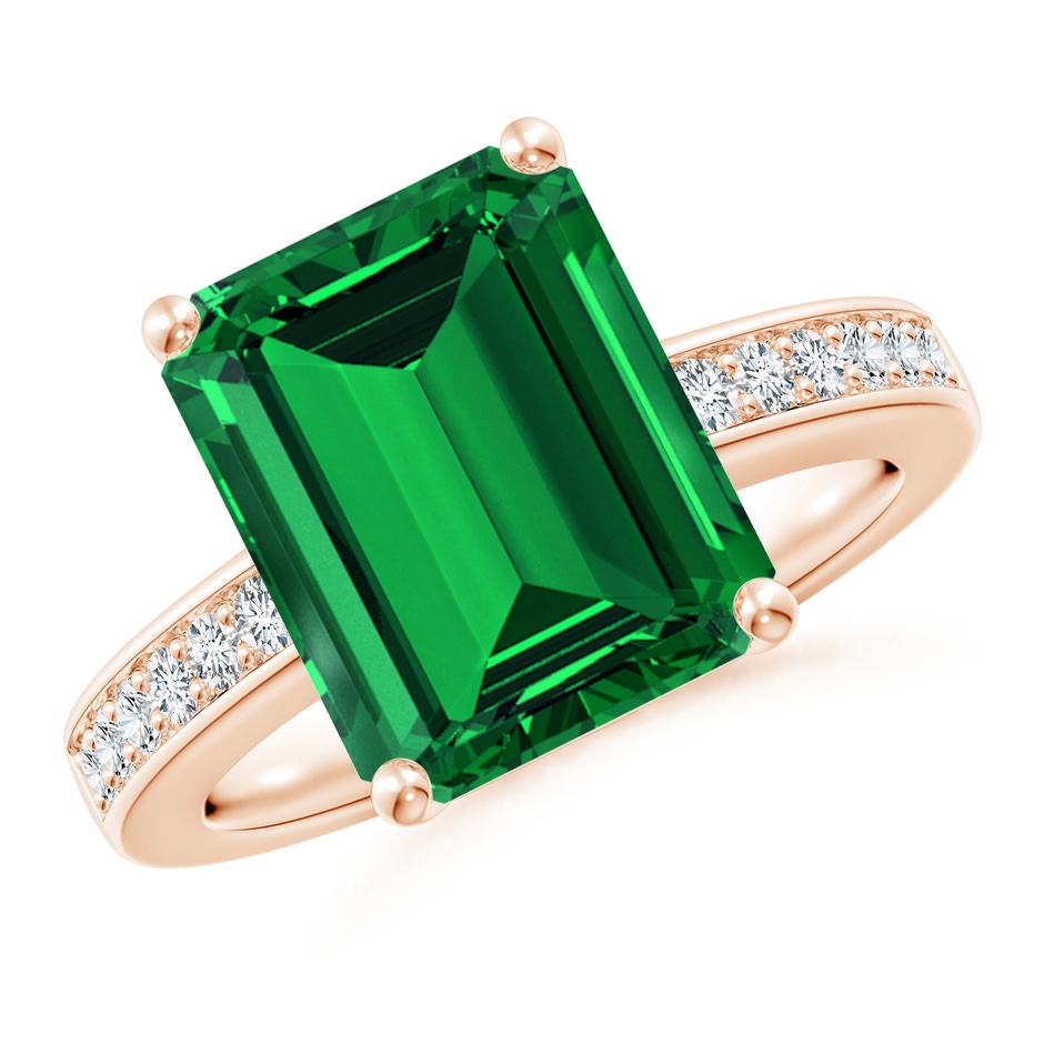 12x10mm Labgrown Lab-Grown Octagonal Emerald Cocktail Ring with Lab Diamonds in Rose Gold 