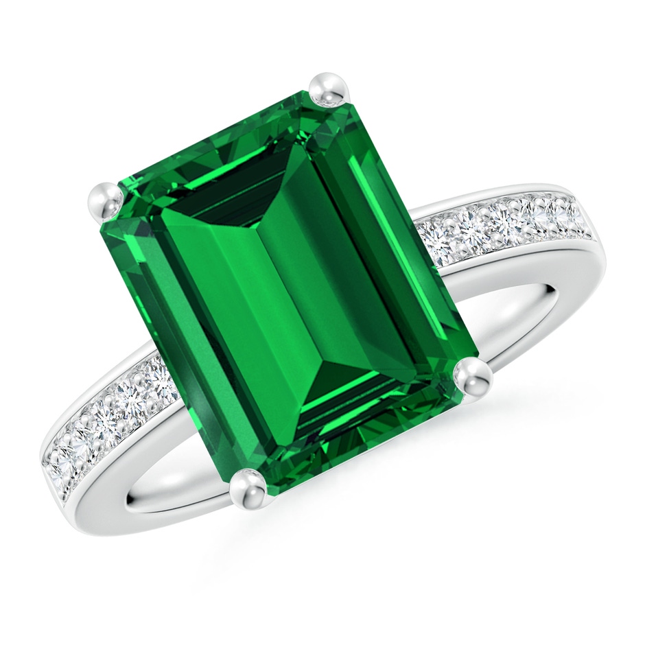 12x10mm Labgrown Lab-Grown Octagonal Emerald Cocktail Ring with Lab Diamonds in White Gold 