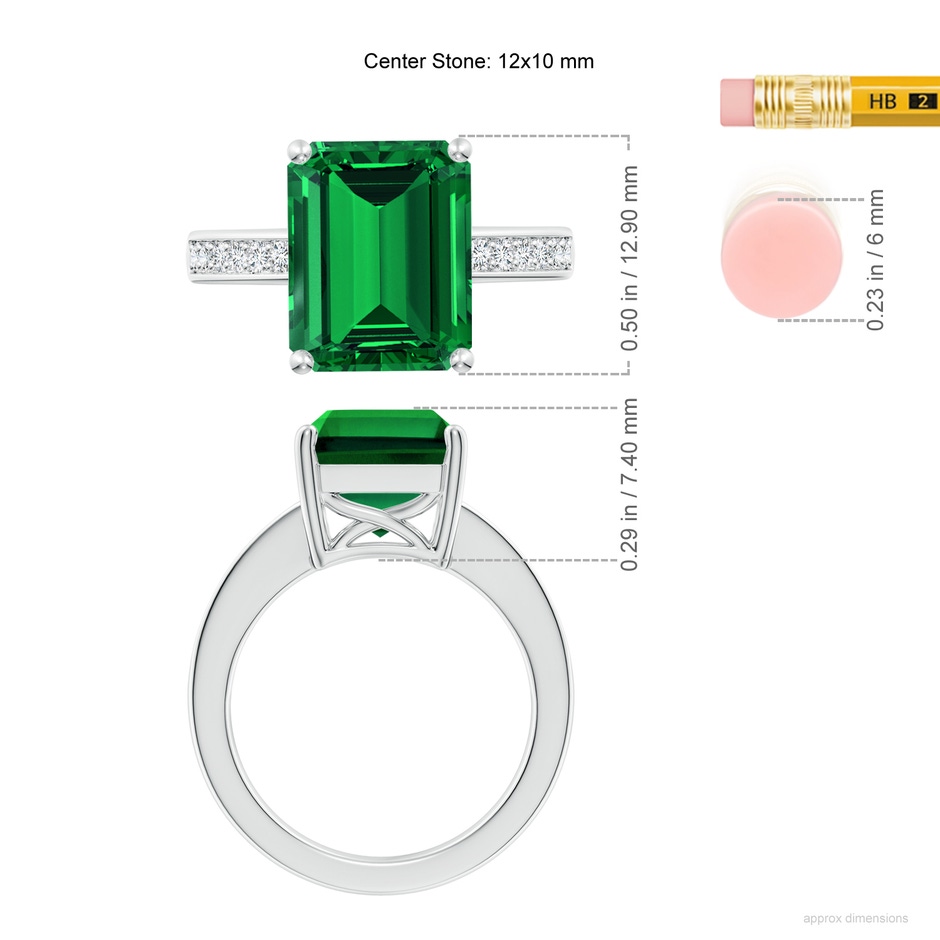 12x10mm Labgrown Lab-Grown Octagonal Emerald Cocktail Ring with Lab Diamonds in White Gold ruler