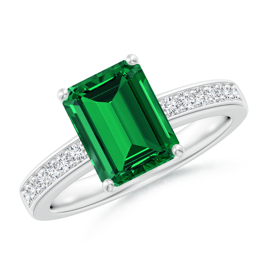 9x7mm Labgrown Lab-Grown Octagonal Emerald Cocktail Ring with Lab Diamonds in White Gold