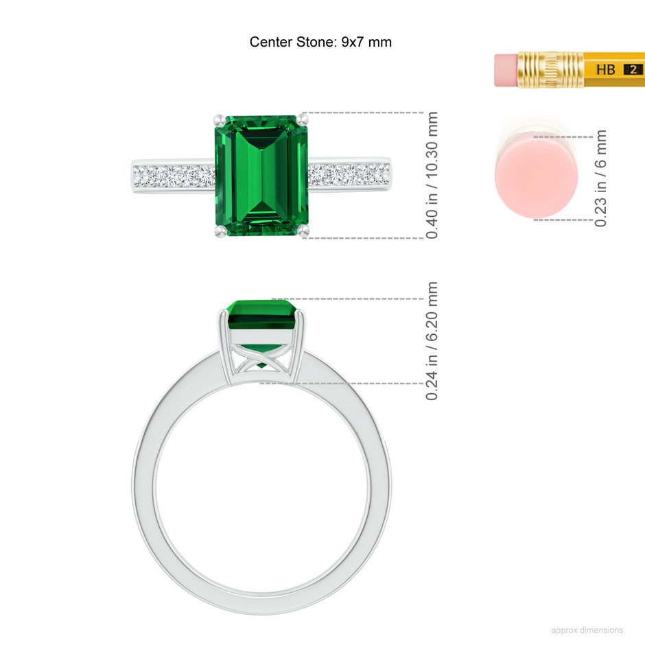 9x7mm Labgrown Lab-Grown Octagonal Emerald Cocktail Ring with Lab Diamonds in White Gold ruler